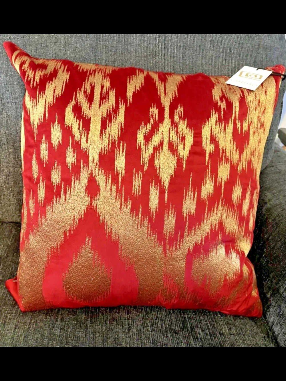 Callisto Red and Gold Velvet Accent Pillow 22 X 22 NWT